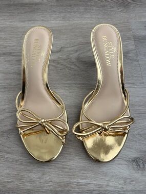 Gold Bow Slide Sandals for Women